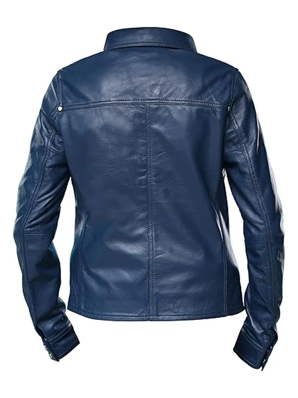 Womens Button Front Lambskin Leather Jacket Back