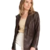 Women’s Classic Chocolate Brown Leather Blazer