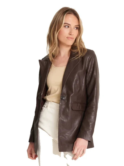 Women’s Classic Chocolate Brown Leather Blazer