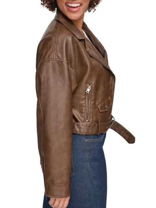 Women's Cropped Moto Faux Leather Jacket