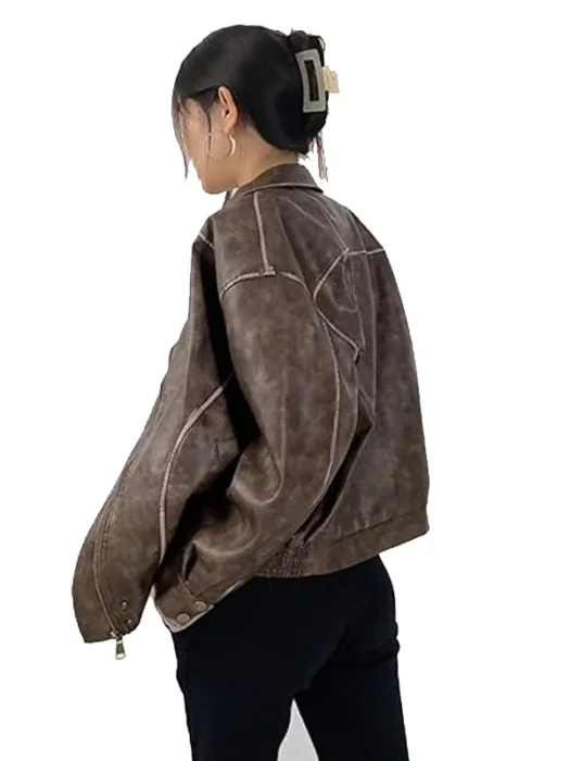 Women's Fall Distressed Faux Motorcycle Leather Jacket