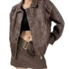 Women's Fall Distressed Faux Motorcycle Oversized Jacket