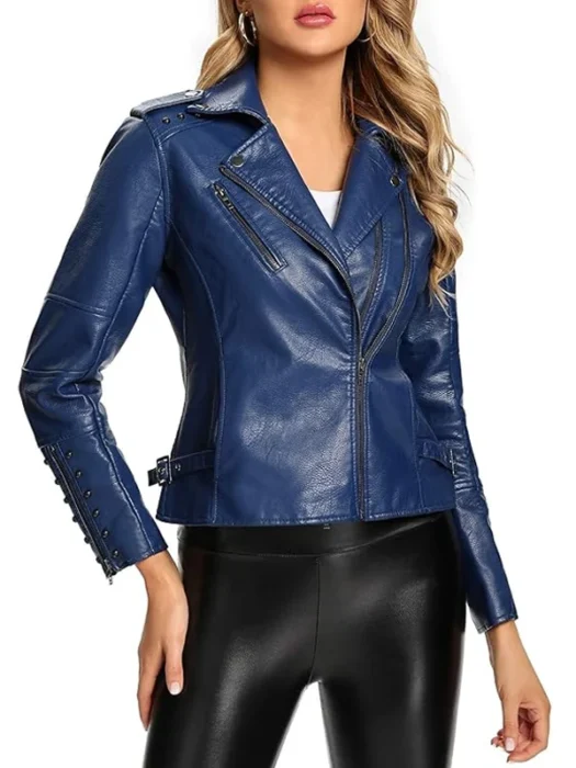 Womens Faux Leather Double Zip Up Jacket