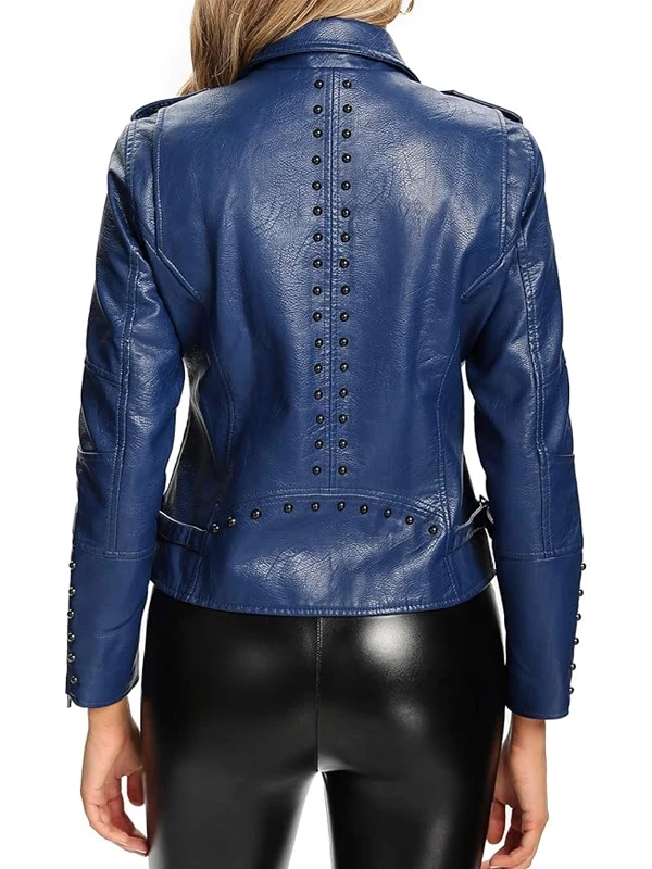 Womens Faux Leather Jacket, Double Zip Up Jacket