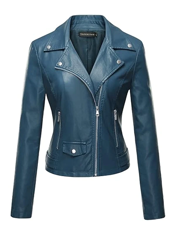 Women’s Faux Leather Moto Biker Short Jacket