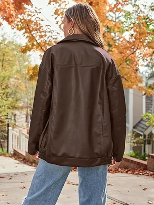 Womens Faux Suede Fall Motorcycle Oversized Leather Jacket