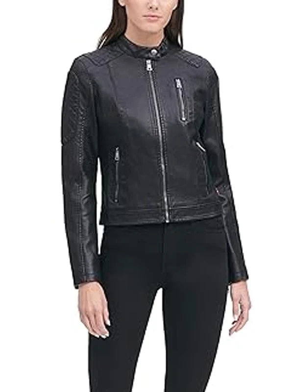 Women’s Motocross Racer Black Faux Leather Jacket