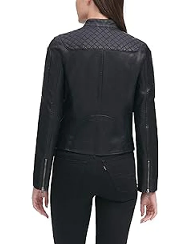 Women’s Motocross Racer Black Leather Jacket