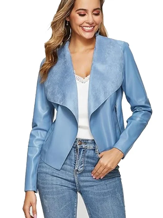 Women's Slim Blue Faux Leather Jacket