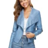 Women's Slim Open Front Lapel Blazer Blue Faux Jacket