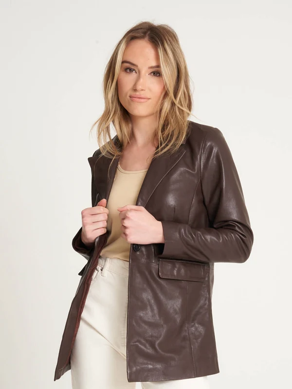 Women’s Stylish Chocolate Brown Leather Blazer