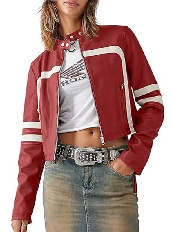 Women’s Zip Up Stand Collar Cropped Faux Jacket