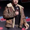 Aaron Taylor-Johnson Comic Con 2024 Shearling Leather Jacket