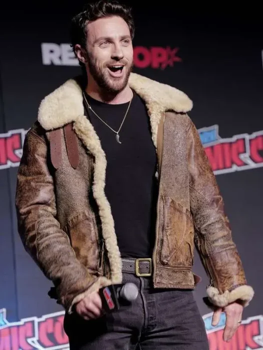 Aaron Taylor-Johnson Comic Con Shearling Leather Jacket