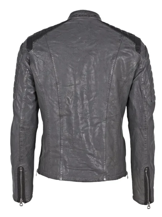 Abram Men’s Grey Leather Jacket Back