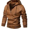 Antioch Men’s Brown Hooded Leather Jacket