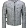 Bartlett Men’s White Vintage Leather Biker Jacket