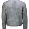 Bartlett Men’s White Vintage Leather Biker Jacket Back