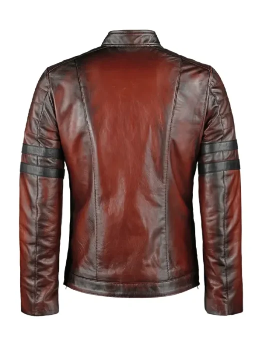 Benedict Men’s Red Moto Leather Jacket Back