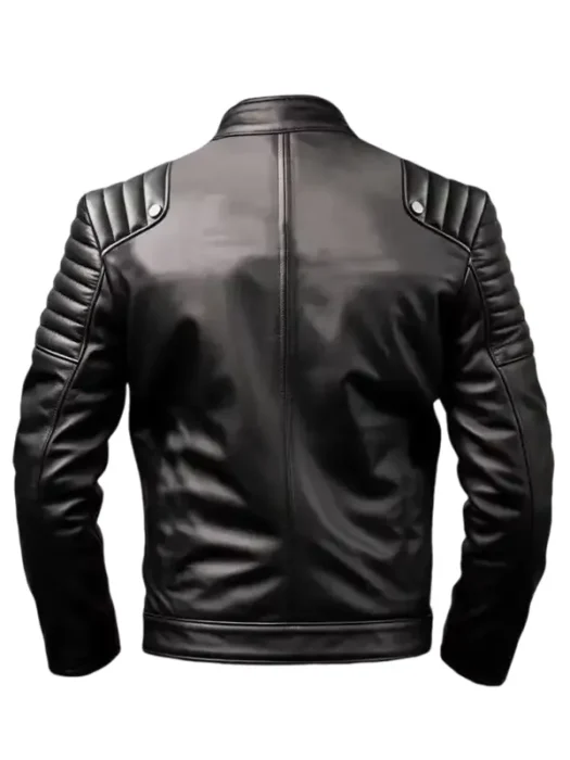 Boksburg Men’s Black & White Biker Leather Jacket Back