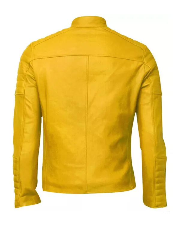 Cafe Racer Style Yellow Leather Jacket for Men Back