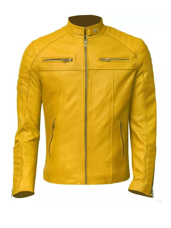 Cafe Racer Style Yellow Leather Jacket for Men
