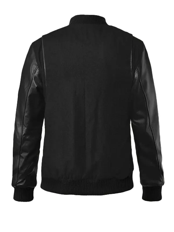 Carleigh Men’s Black Varsity Leather Jacket Back