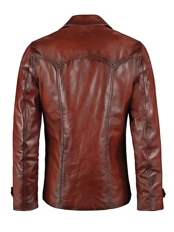 Carmine Men’s Vintage Red Leather Jacket Back