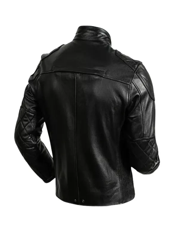 Casual Black Leather Cafe Racer Jacket Mens Back