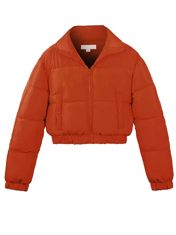 Casual Style Cropped Orange Puffer Jacket