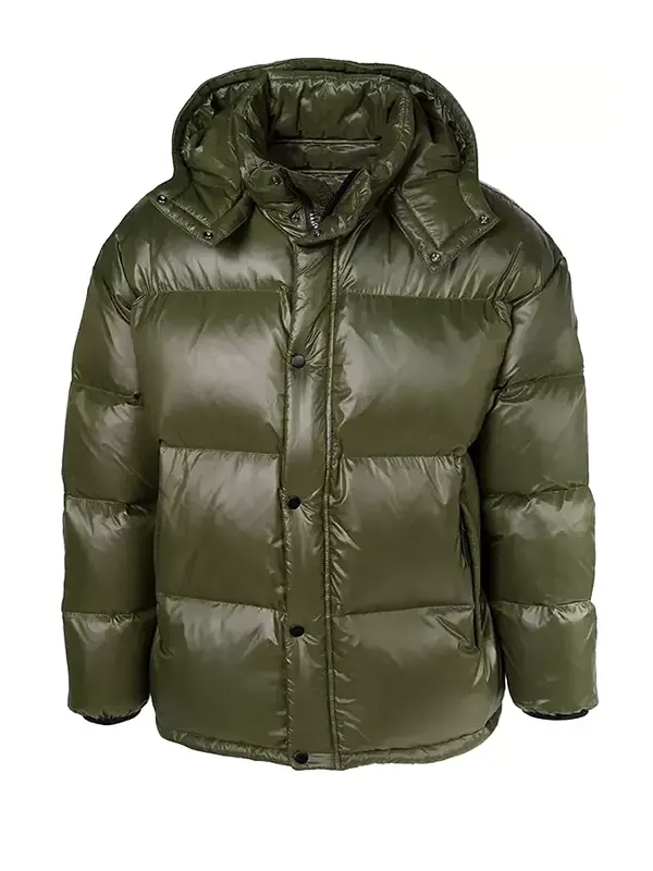 Casual Style Green Puffer Jacket with Hood