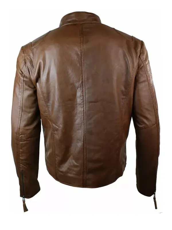 Casual Style Men’s Slim Fit Brown Leather Jacket Back