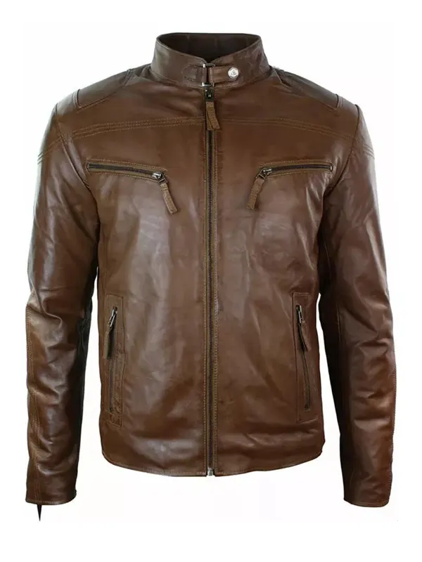 Casual Style Men’s Slim Fit Brown Leather Jacket