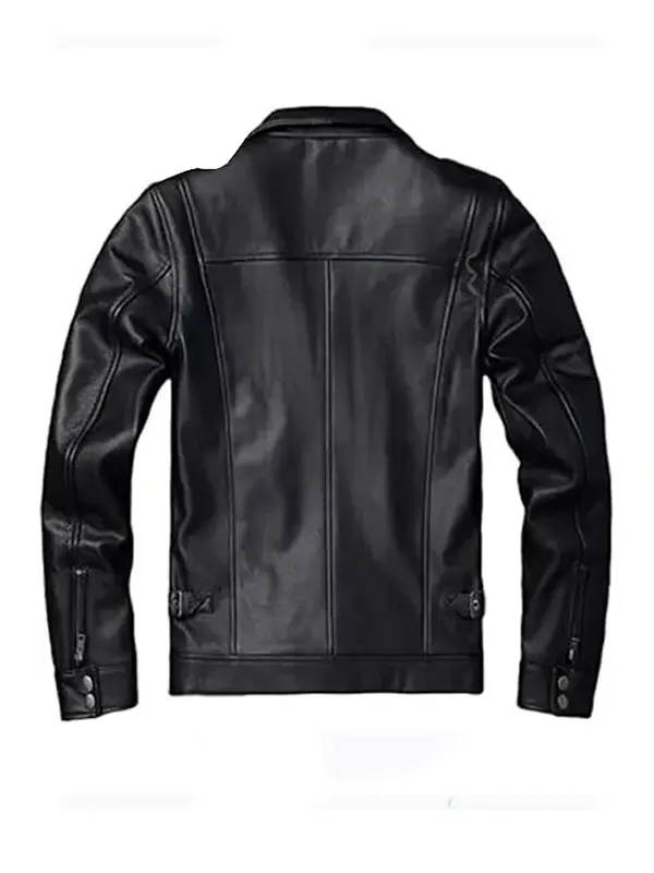 Classic Style Real Black Leather Field Jacket Back