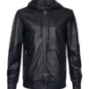 Concord Men’s Black Hooded Leather Jacket