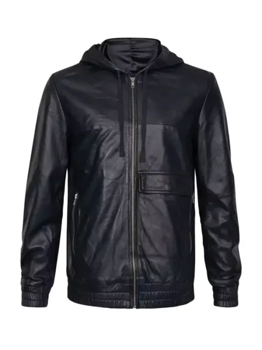 Concord Men’s Black Hooded Leather Jacket