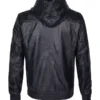 Concord Men’s Black Hooded Leather Jacket Back