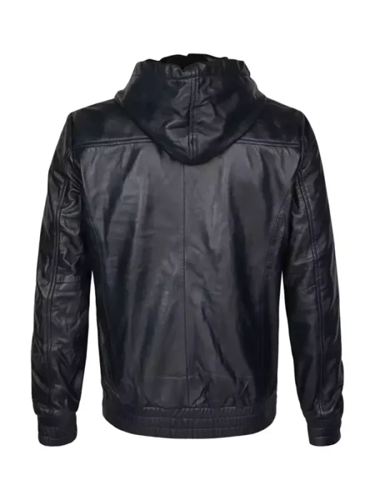 Concord Men’s Black Hooded Leather Jacket Back