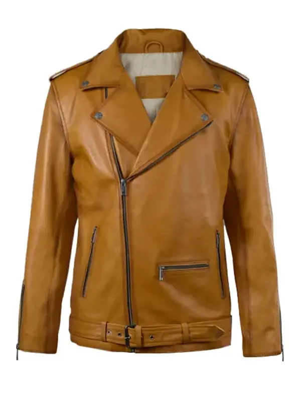 Derek Men’s Caramel Biker Leather Jacket