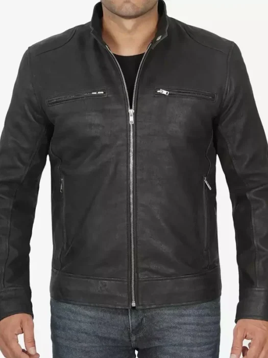 Dodge Black Snuff Leather Men’s Racer Jacket