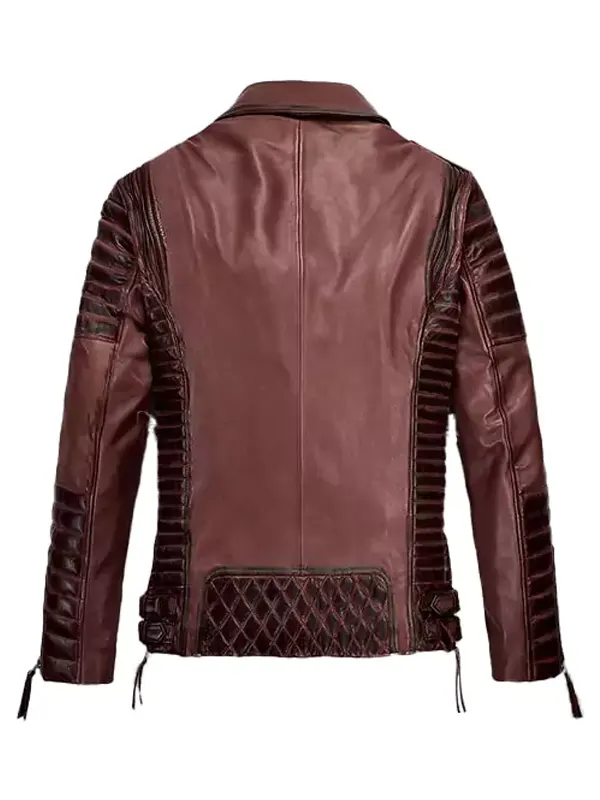 Ernesto Men’s Maroon Biker Leather Jacket Back