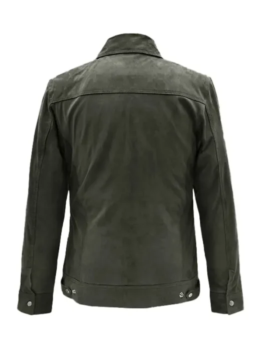 Jewel Men’s Green Leather Shirt Jacket Back