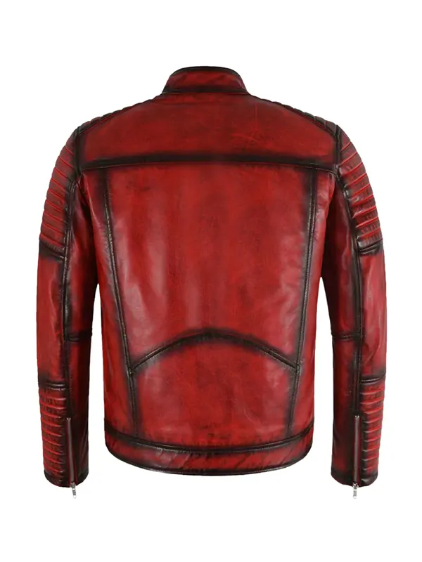 Kyle Men’s Red Moto Vintage Leather Jacket Back