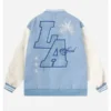 LA Blue Varsity Bomber Jacket Back