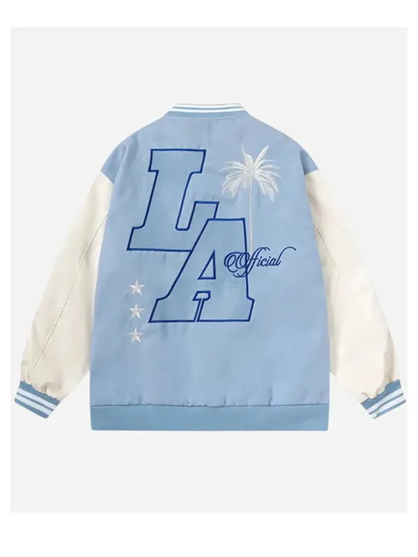 LA Blue Varsity Bomber Jacket Back