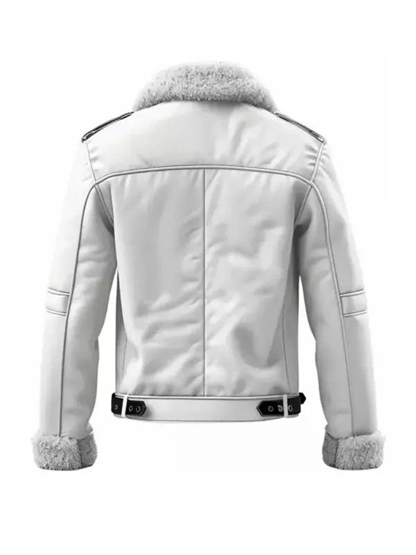 Men B3 White Shearling Leather Jacket Back