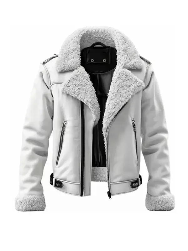Men B3 White Shearling Leather Jacket