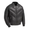 Men Black Leather Bubble Bomber Jacket