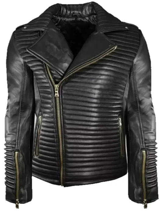 Men Black Leather Slim Fit Biker Jacket