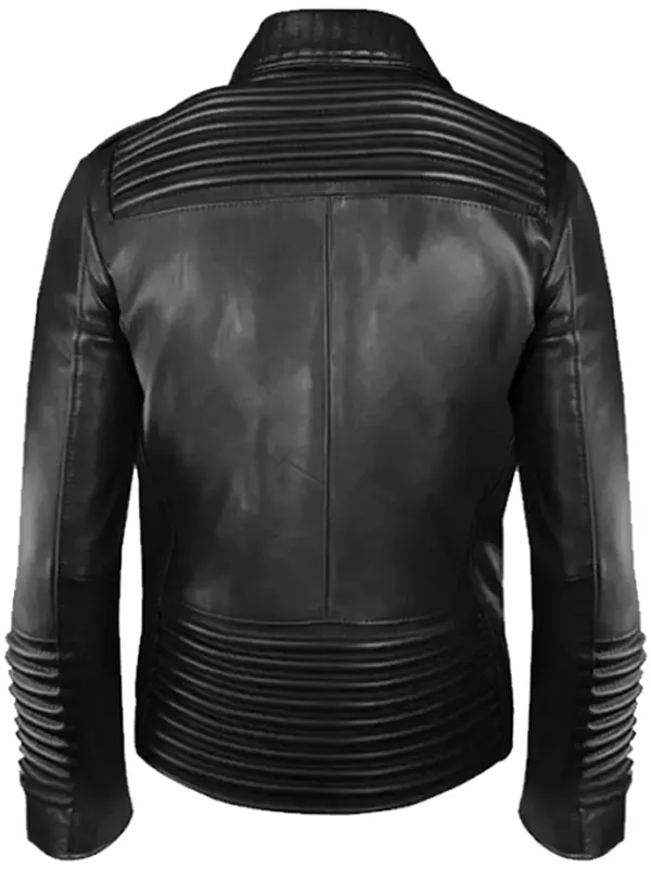 Men Black Leather Slim Fit Biker Jacket Back